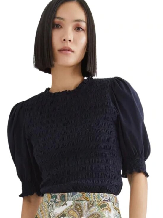 Veronica Beard Tops - Veronica Beard Jeans Langston Smocked Puff Sleeve Top in Black XS